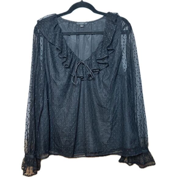 JCREW Ruffleneck Clip Dot Top Womens Sz XL Swiss Dot Dark Cottagecore Whimsigoth - Picture 11 of 11